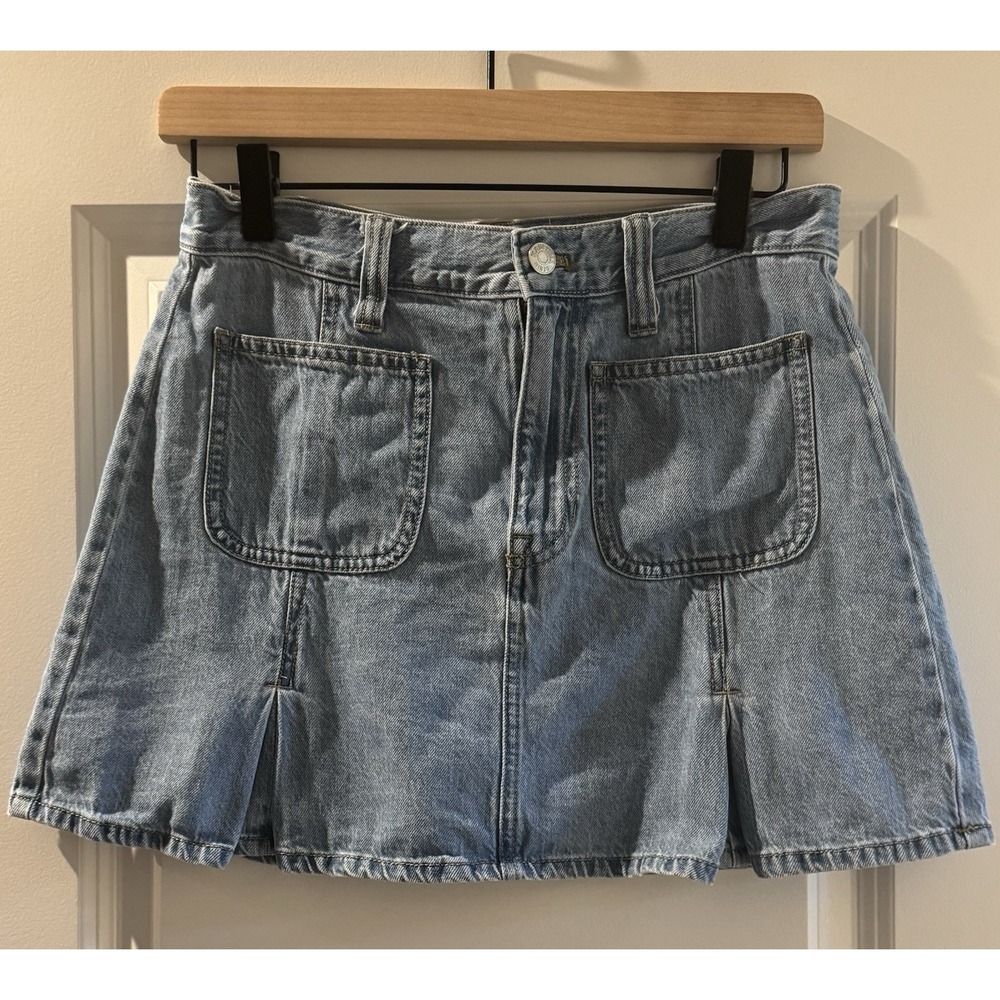 Madewell Denim Mini Skirt Womens 24 Blue Pleated Back Pockets A-Line Cotton